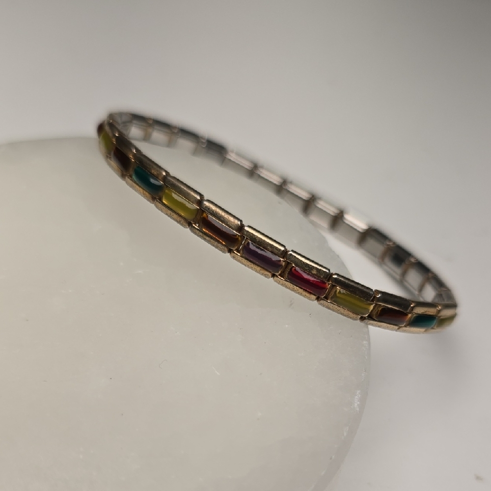 Vintage Multi-Color Enamel Mini Italian Charm Stretch Bracelet
